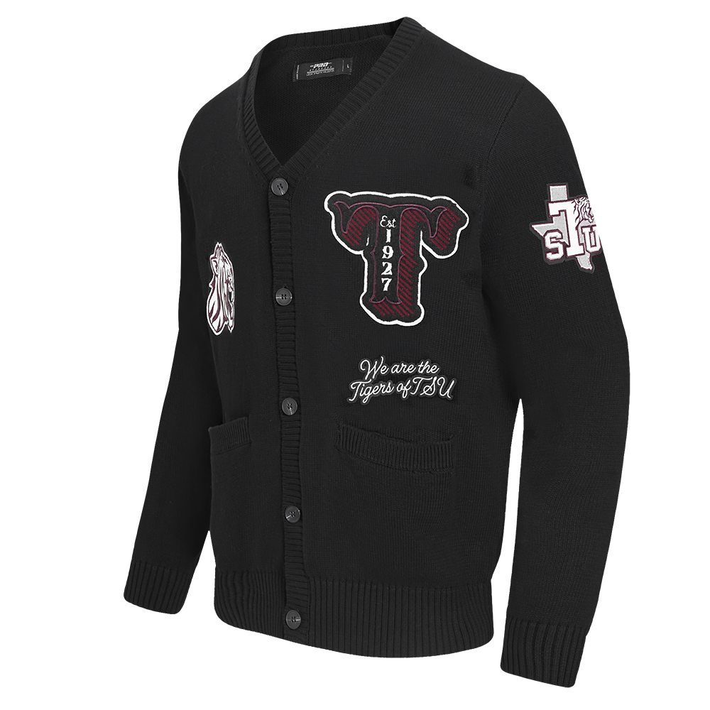 COLLEGE TEXAS SOUTHERN UNIVERSITY VINTAGE VARSITY MEN'S CARDIGAN SWEATER (BLACK)