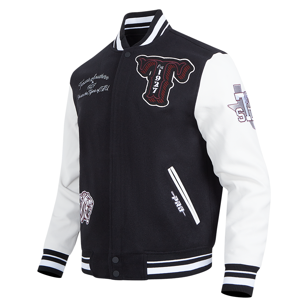 COLLEGE TEXAS SOUTHERN UNIVERSITY VINTAGE VARSITY MEN'S RIB WOOL VARSITY (BLACK/WHITE)