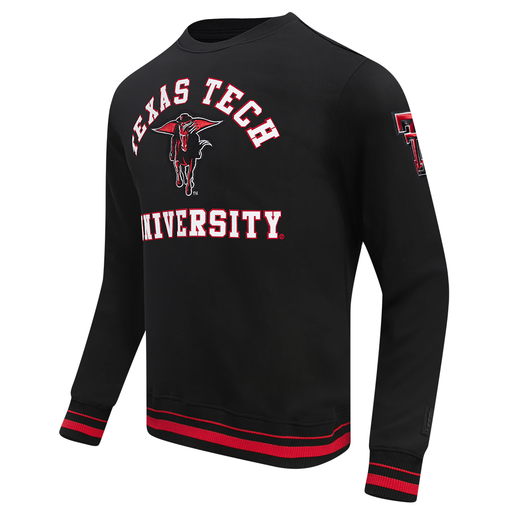 TEXAS TECH UNIVERSITY CLASSIC STACKED LOGO FLEECE CREWNECK (BLACK/RED/BLACK)