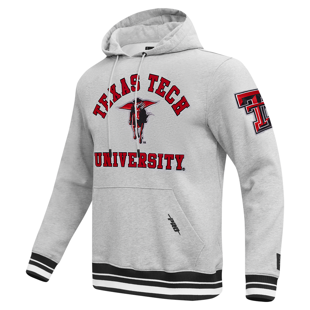 TEXAS TECH UNIVERSITY CLASSIC STACKED LOGO FLEECE PULLOVER HOODIE (HEATHER GRAY/BLACK)