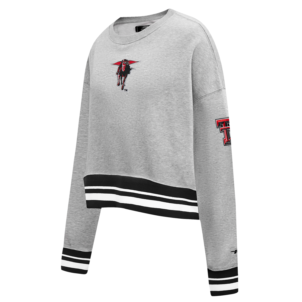 COLLEGE TEXAS TECH UNIVERSITY CLASSIC WOMEN'S RIB FLC CREWNECK (HEATHER GRAY/BLACK)