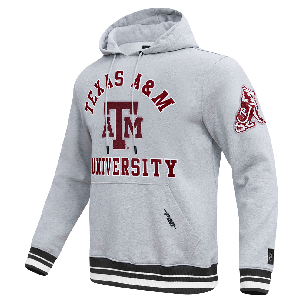 TEXAS A&M UNIVERSITY CLASSIC MEN'S STACKED LOGO PULLOVER HOODIE (HEATHER GRAY/BLACK)