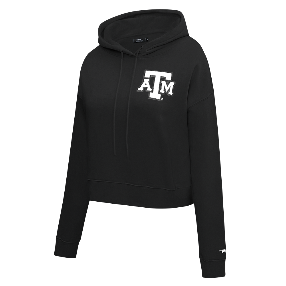 COLLEGE TEXAS A&M UNIVERSITY CLASSIC WOMEN'S CROPPED FLC PO HOODIE (BLACK)