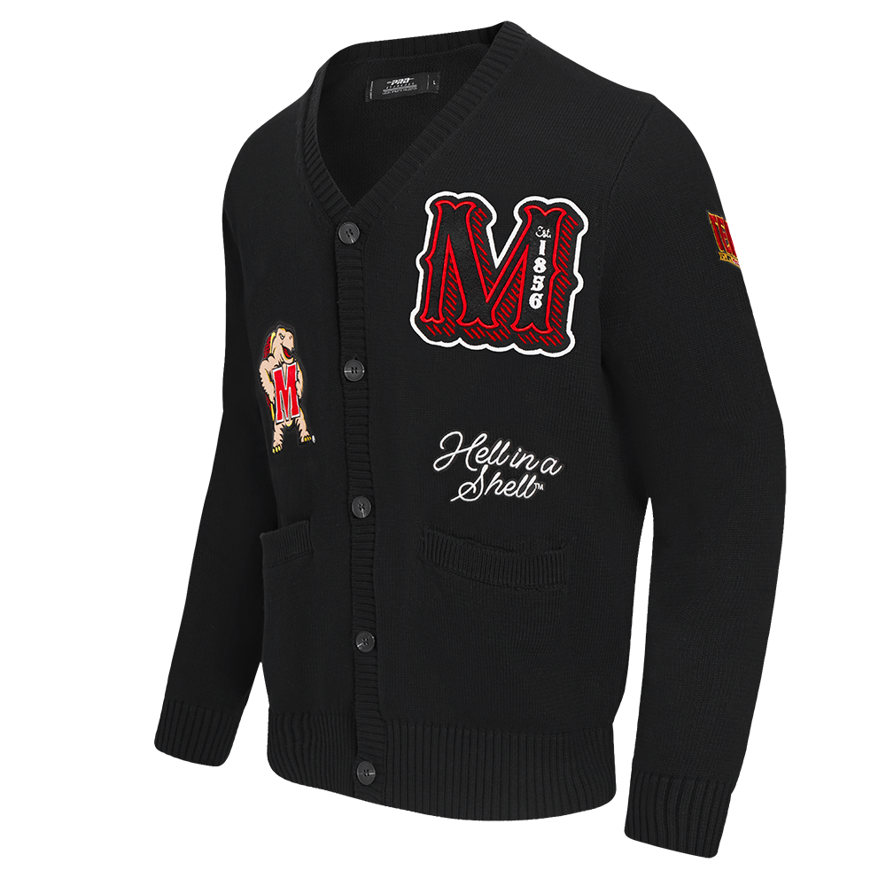 COLLEGE UNIVERSITY OF MARYLAND VINTAGE VARSITY MEN'S CARDIGAN SWEATER (BLACK)