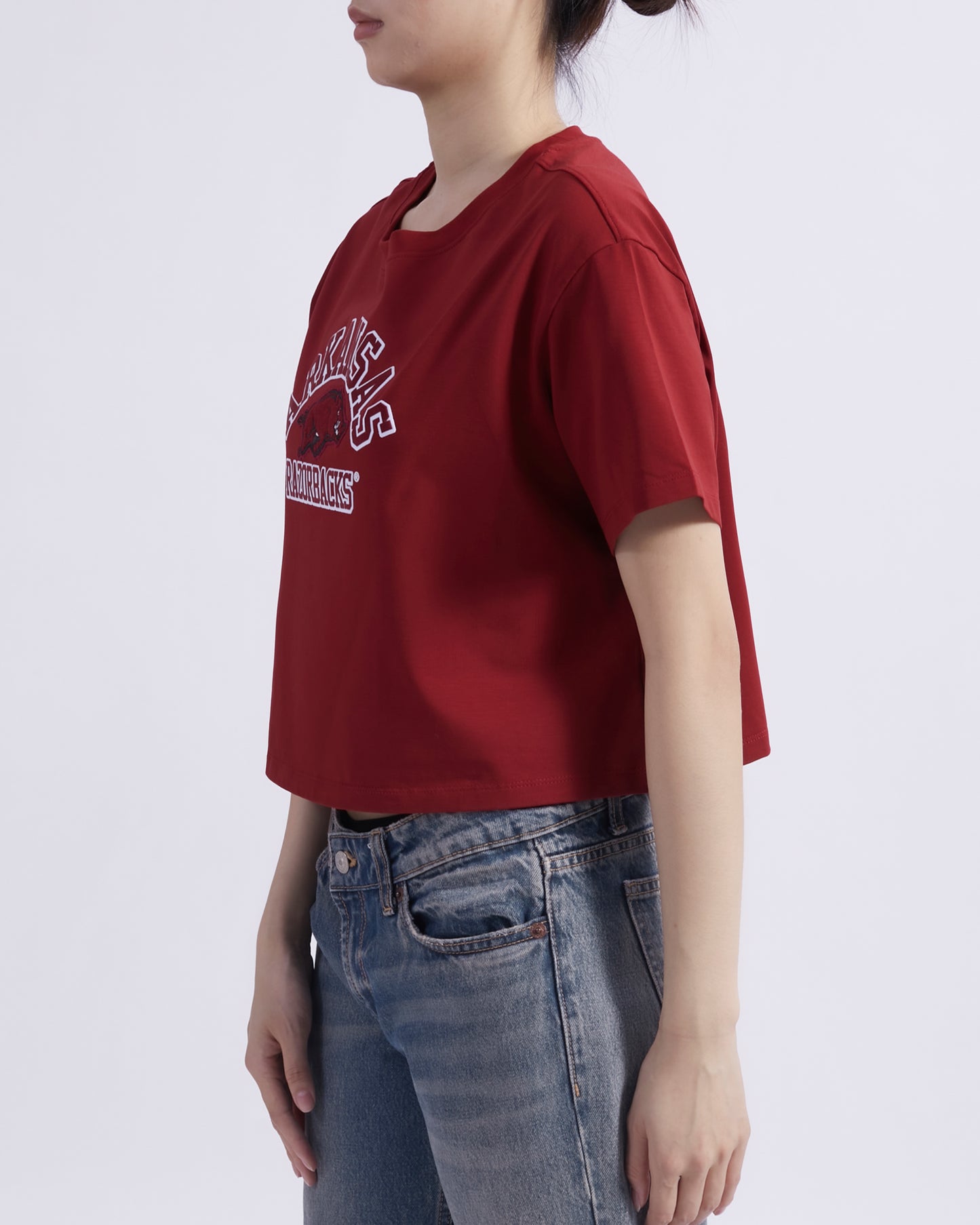 UNIVERSITY OF ARKANSAS FAYETTEVILLE CLASSIC WOMEN'S SINGLE JERSEY BOXY TEE (CARDINAL RED)