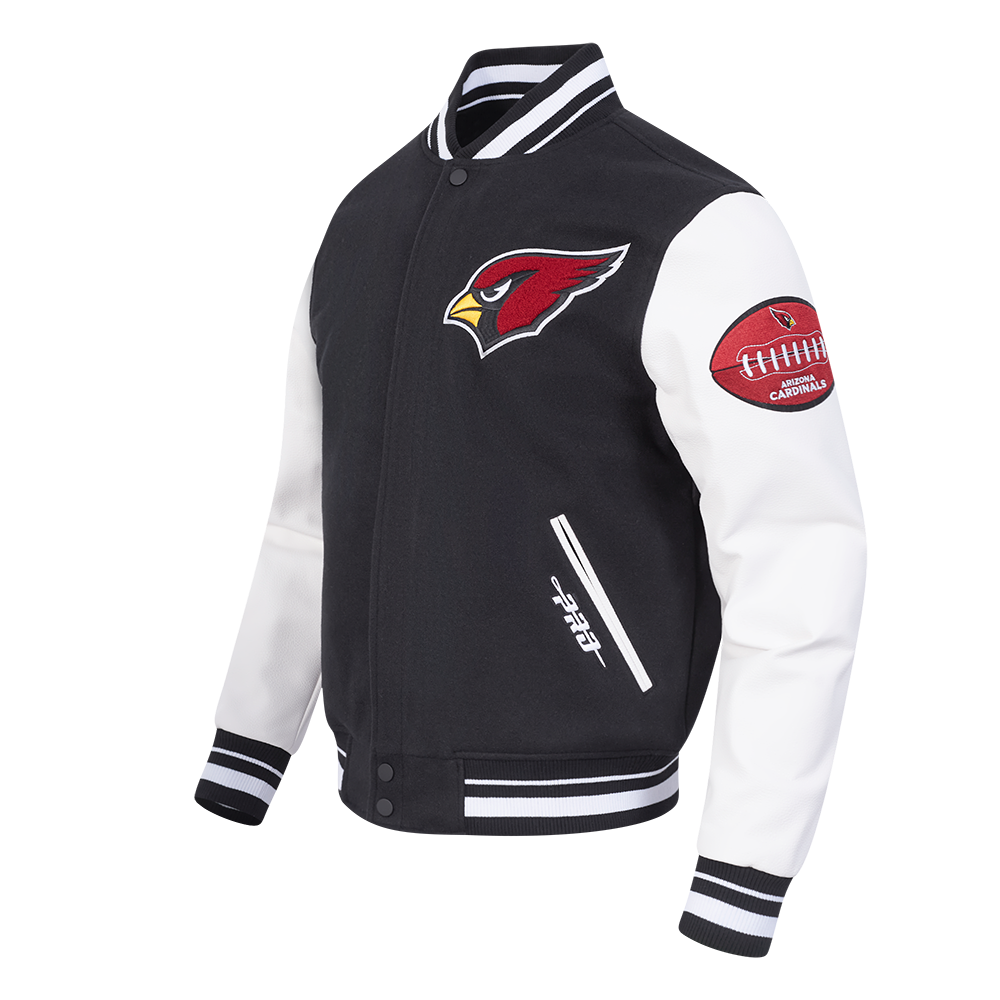 NFL ARIZONA CARDINALS OLD ENGLISH MEN'S RIB WOOL VARSITY JACKET (BLACK/WHITE)