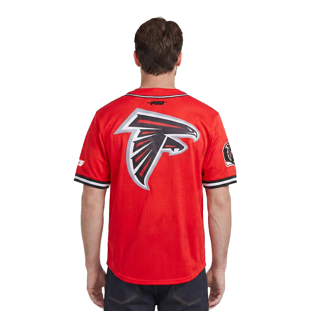 NFL ATLANTA FALCONS SCRIPT TAIL MEN'S MESH BUTTON DOWN SHIRT (RED/BLACK)