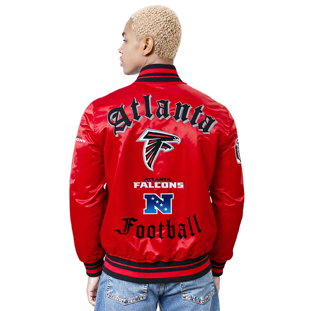 NFL ATLANTA FALCONS OLD ENGLISH MEN'S RIB SATIN JACKET (RED/BLACK)