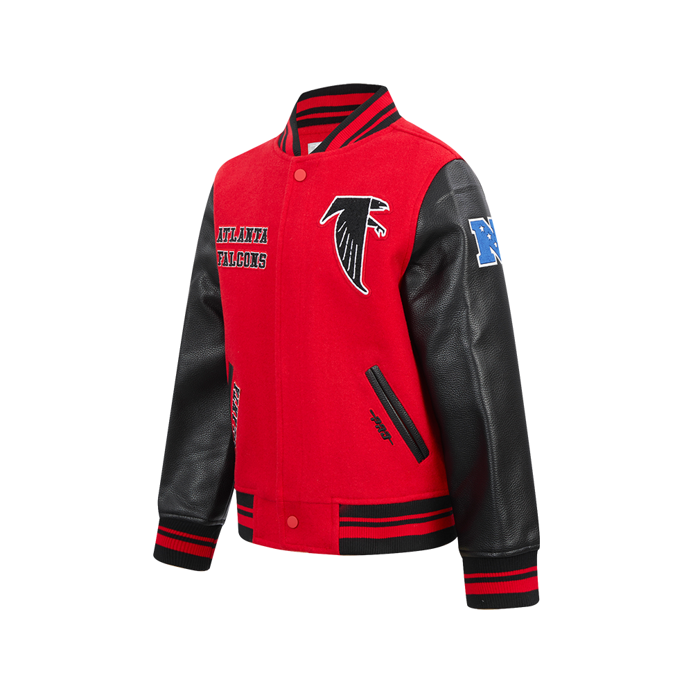 NFL ATLANTA FALCONS RETRO CLASSIC BIG BOYS RIB WOOL VARSITY JACKET (RED/BLACK)