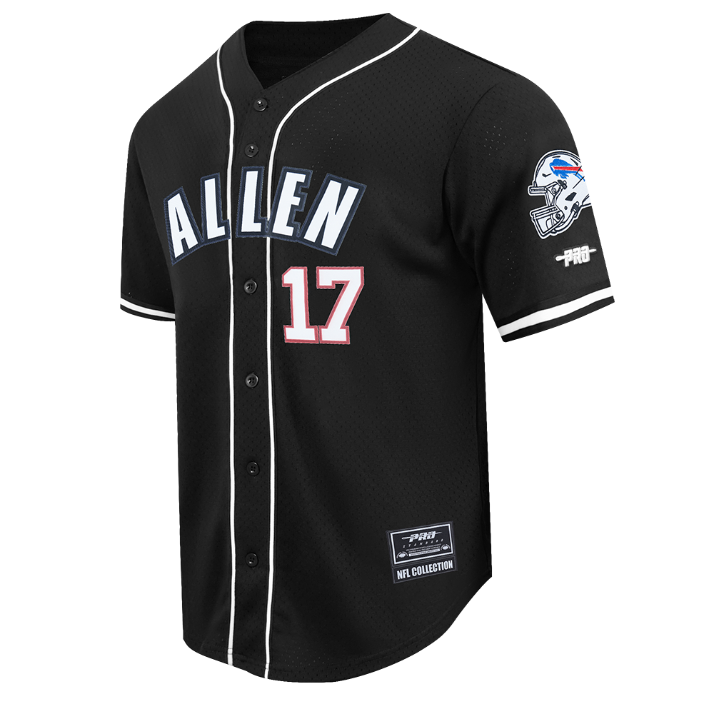 NFL BUFFALO BILLS JOSH ALLEN #17 CLASSIC MESH PNN MEN'S MESH BUTTON DOWN SHIRT (BLACK)