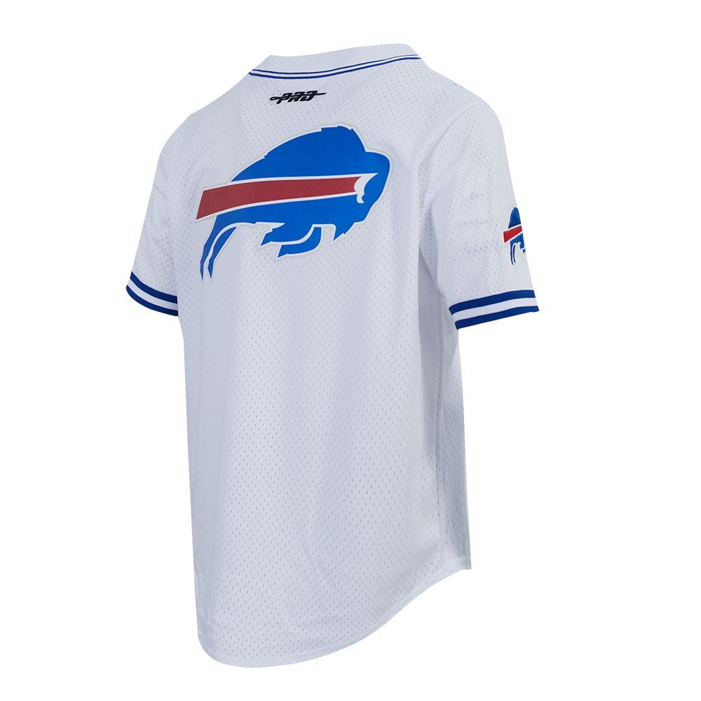 NFL BUFFALO BILLS JOSH ALLEN #17 CLASSIC MESH PNN MEN'S MESH BUTTON DOWN SHIRT (WHITE/ROYAL BLUE)