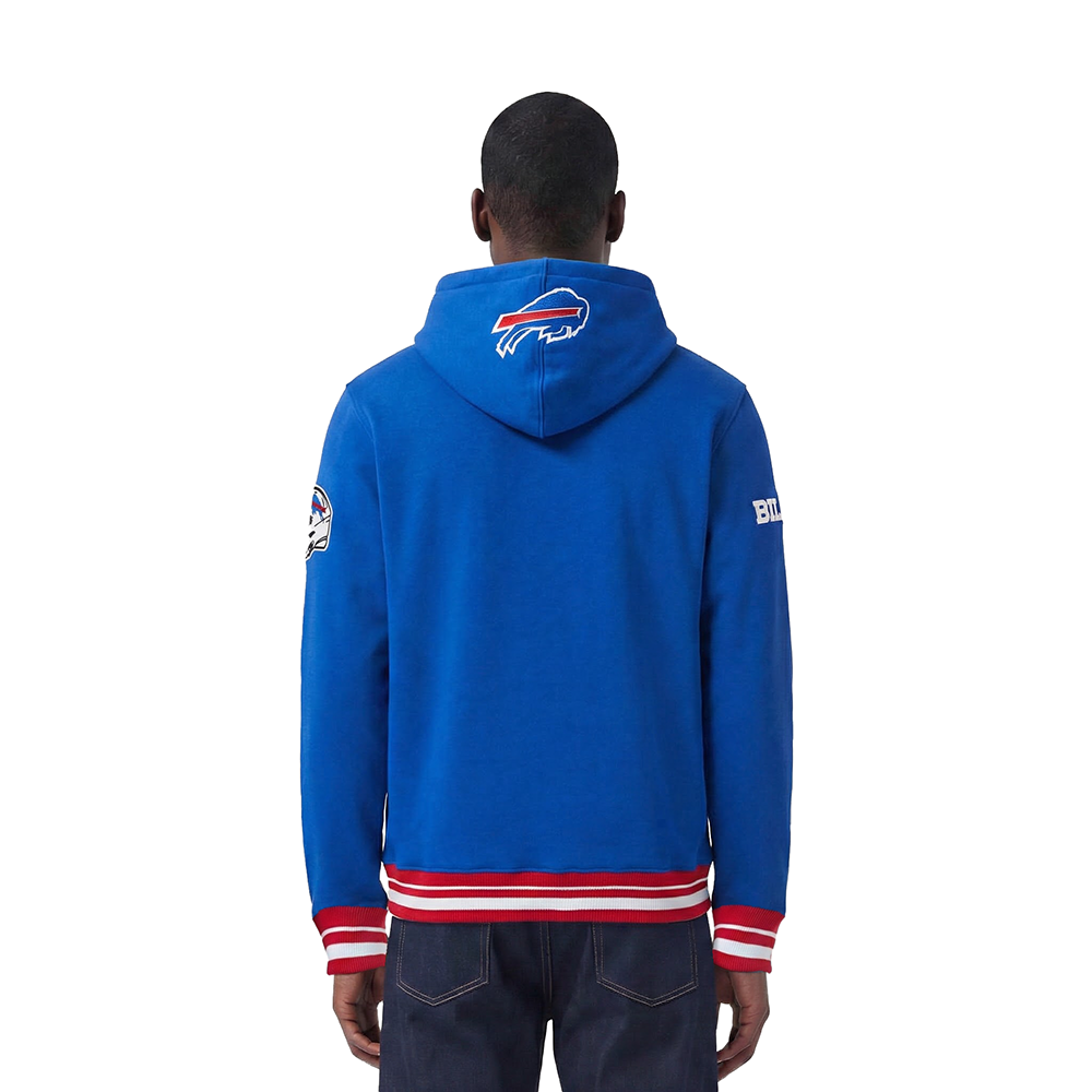NFL BUFFALO BILLS SCRIPT TAIL MEN'S RIB FLEECE PULLOVER HOODIE (ROYAL BLUE/RED)