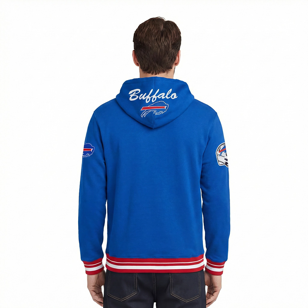 NFL BUFFALO BILLS TEAM BADGE MEN'S RIB PO HOODIE (ROYAL BLUE/RED)
