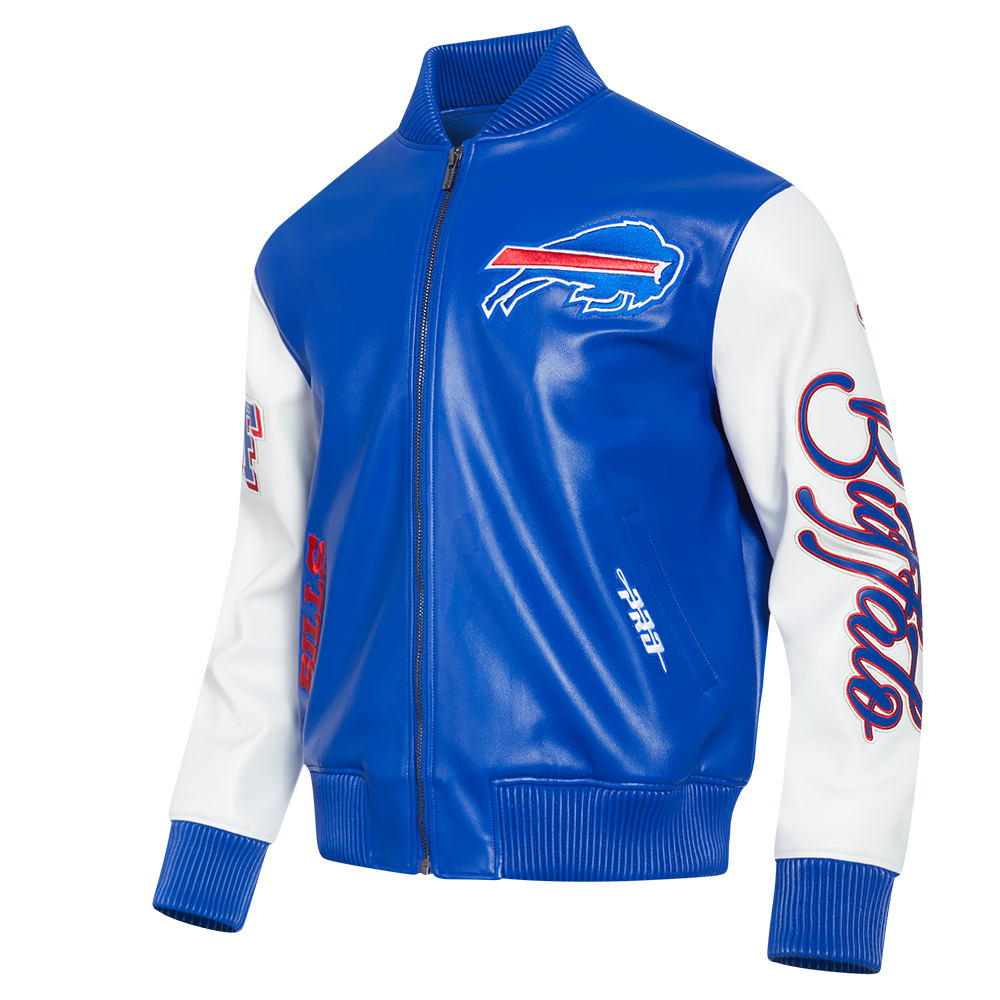 NFL BUFFALO BILLS CITY SIGNATURE MEN'S LEATHER VARSITY JACKET (ROYAL BLUE/WHITE)
