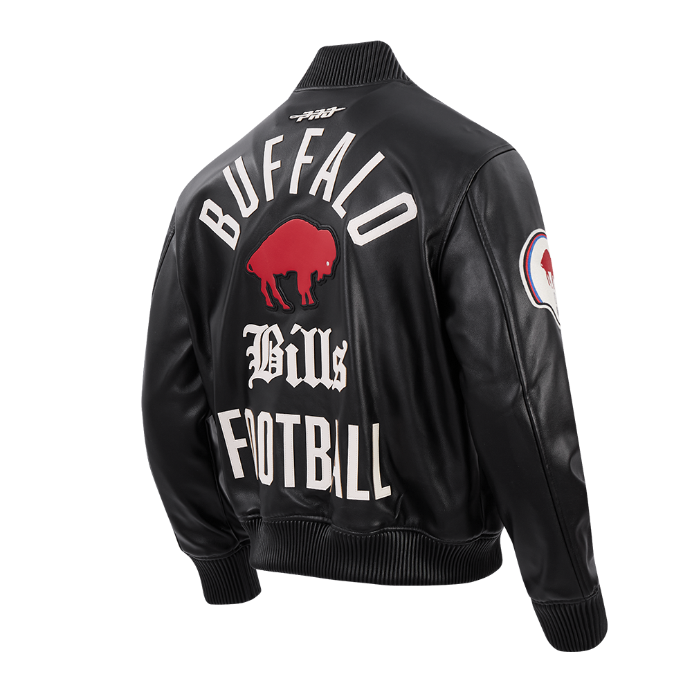 NFL BUFFALO BILLS MODERN ORIGINALS MEN'S LEATHER VARSITY JACKET (JET BLACK)