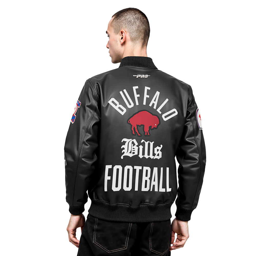 NFL BUFFALO BILLS MODERN ORIGINALS MEN'S LEATHER VARSITY JACKET (JET BLACK)