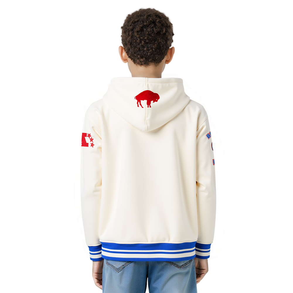 NFL BUFFALO BILLS RETRO CLASSICS BIG BOY'S RIB FLEECE PO HOODIE (EGGSHELL/ROYAL BLUE)