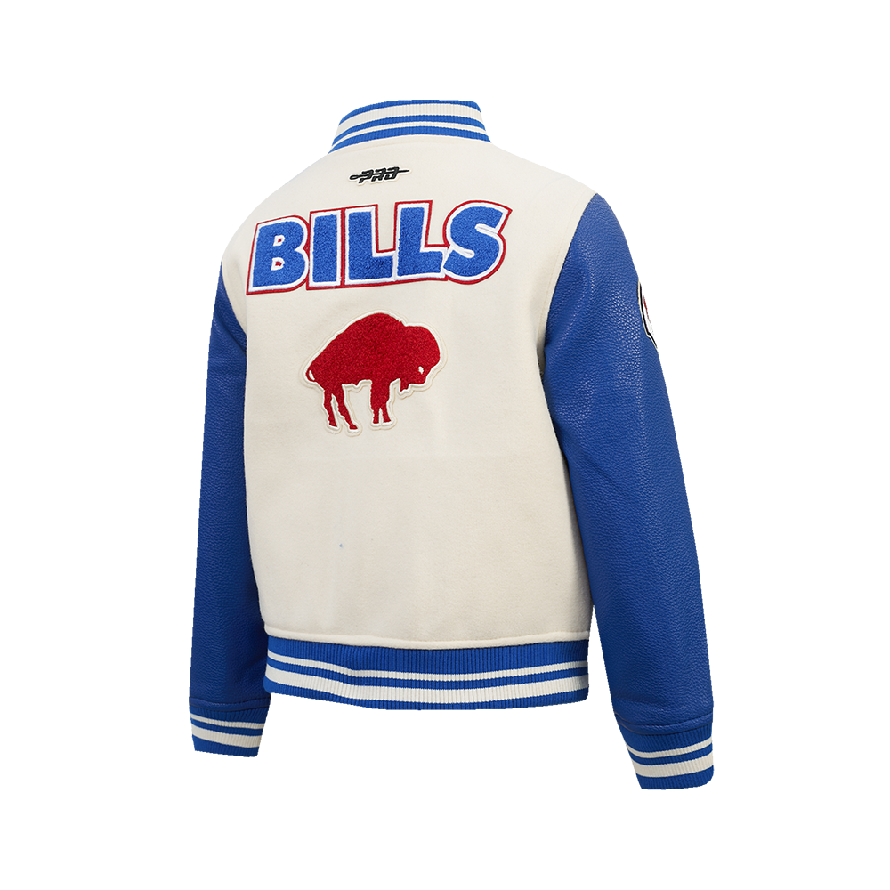 NFL BUFFALO BILLS RETRO CLASSICS BIG BOY'S RIB WOOL VARSITY JACKET (EGGSHELL/ROYAL BLUE)