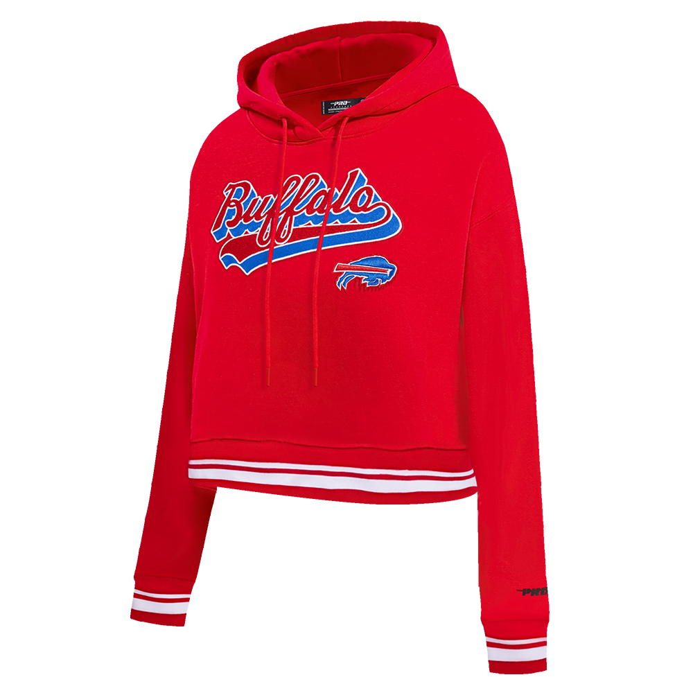 NFL BUFFALO BILLS SCRIPT TAIL WOMEN'S RIB FLC CROPPED PO HOODIE (RED)