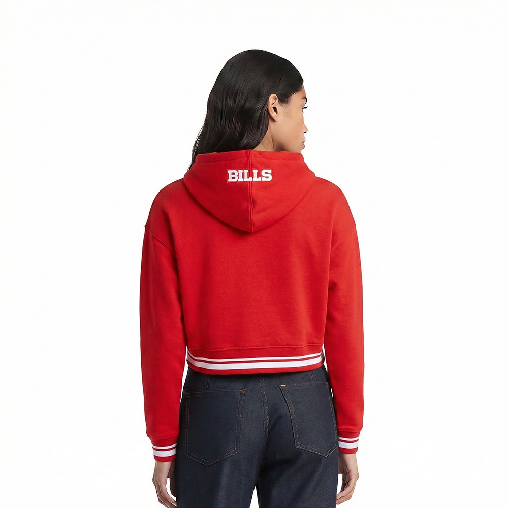 NFL BUFFALO BILLS SCRIPT TAIL WOMEN'S RIB FLC CROPPED PO HOODIE (RED)
