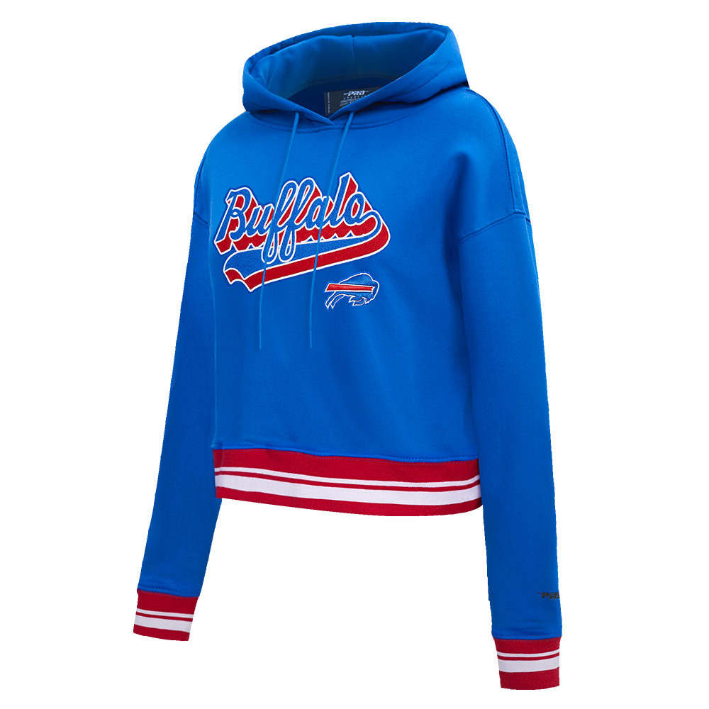 NFL BUFFALO BILLS SCRIPT TAIL WOMEN'S RIB FLC CROPPED PO HOODIE (ROYAL BLUE/RED)
