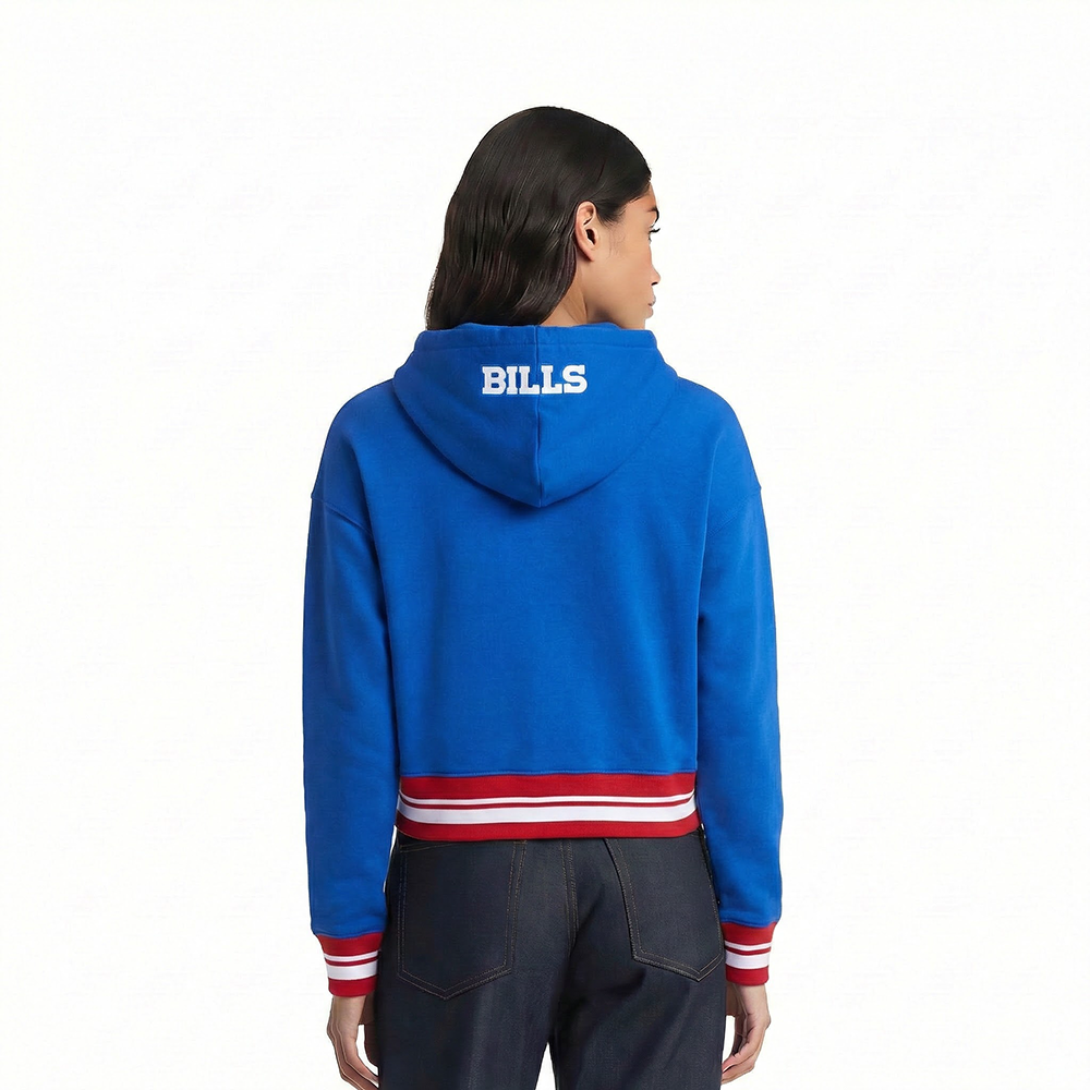 NFL BUFFALO BILLS SCRIPT TAIL WOMEN'S RIB FLC CROPPED PO HOODIE (ROYAL BLUE/RED)