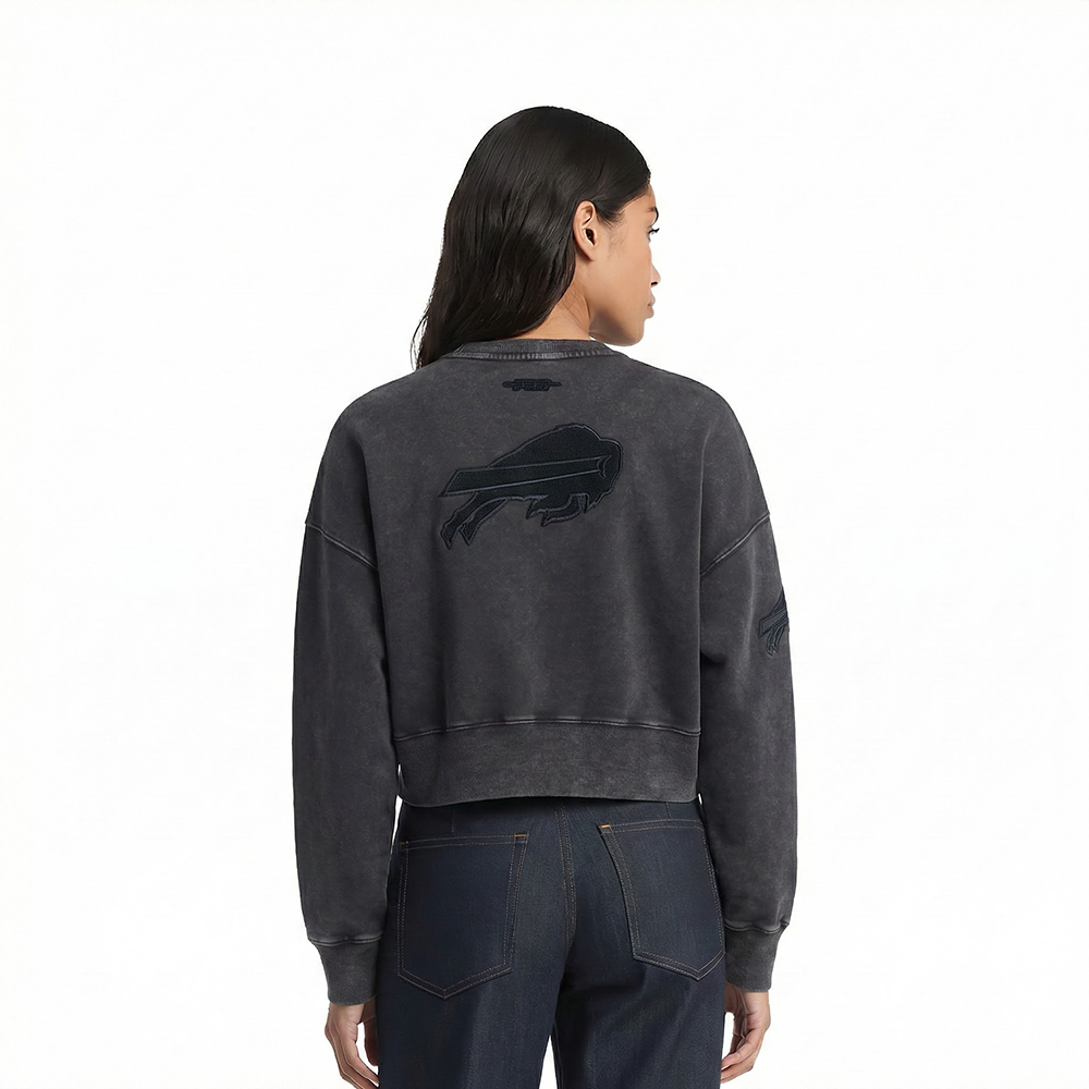 NFL BUFFALO BILLS WASHED CLASSIC WOMEN'S ENZYME WASH FT CREWNECK (WASHED BLACK)