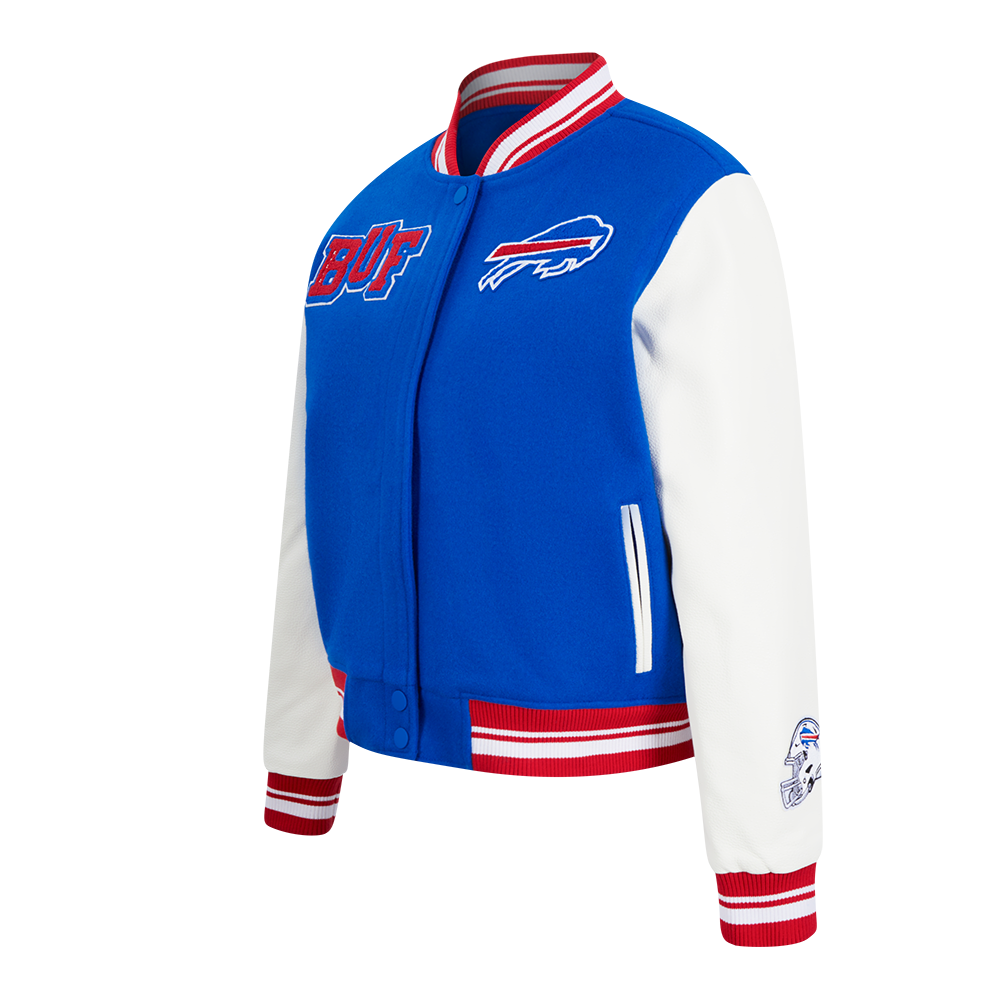 NFL BUFFALO BILLS MASHUP WOMEN'S RIB WOOL VARSITY JACKET (ROYAL BLUE/RED)