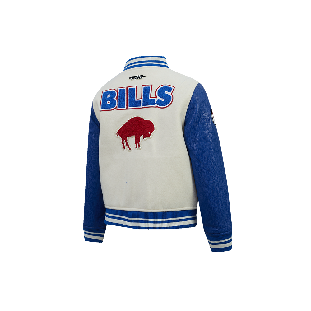 NFL BUFFALO BILLS RETRO CLASSICS LITTLE BOY'S RIB WOOL VARSITY JACKET (EGGSHELL/ROYAL BLUE)
