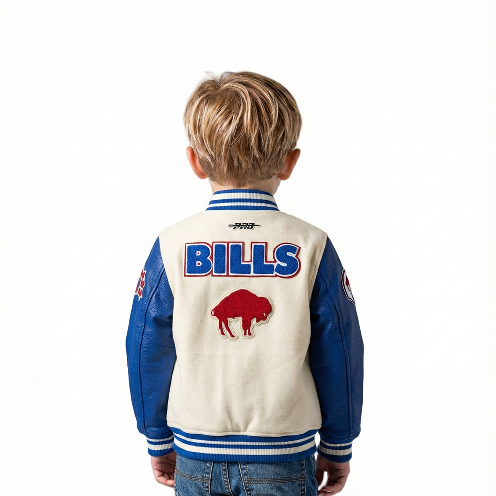 NFL BUFFALO BILLS RETRO CLASSICS TODDLER BOY'S RIB WOOL VARSITY JACKET (EGGSHELL/ROYAL BLUE)