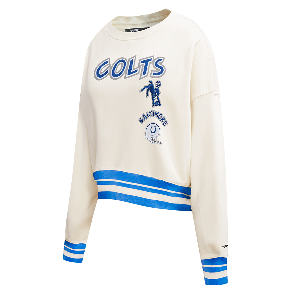 NFL BALTIMORE COLTS RETRO CLASSIC WOMEN'S RIB CREWNECK (EGGSHELL/ROYAL BLUE)