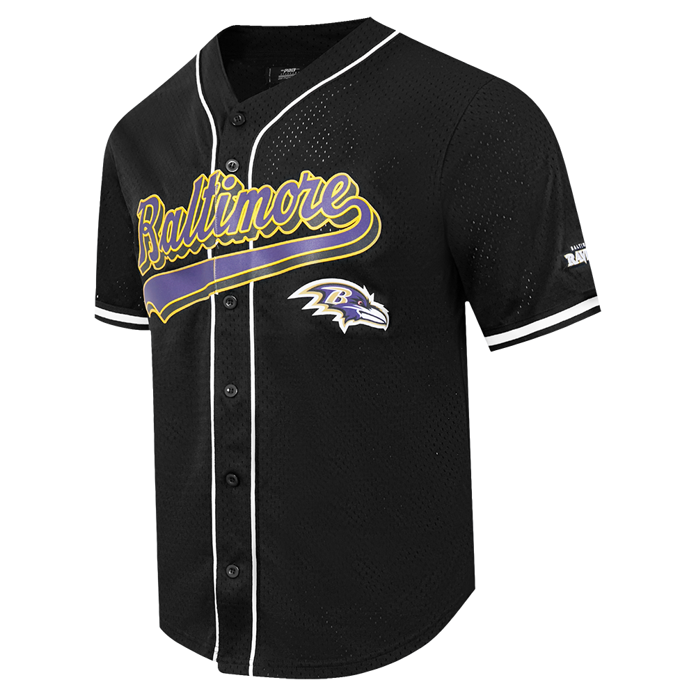 NFL BALTIMORE RAVENS SCRIPT TAIL MEN'S MESH BUTTON DOWN SHIRT (BLACK)