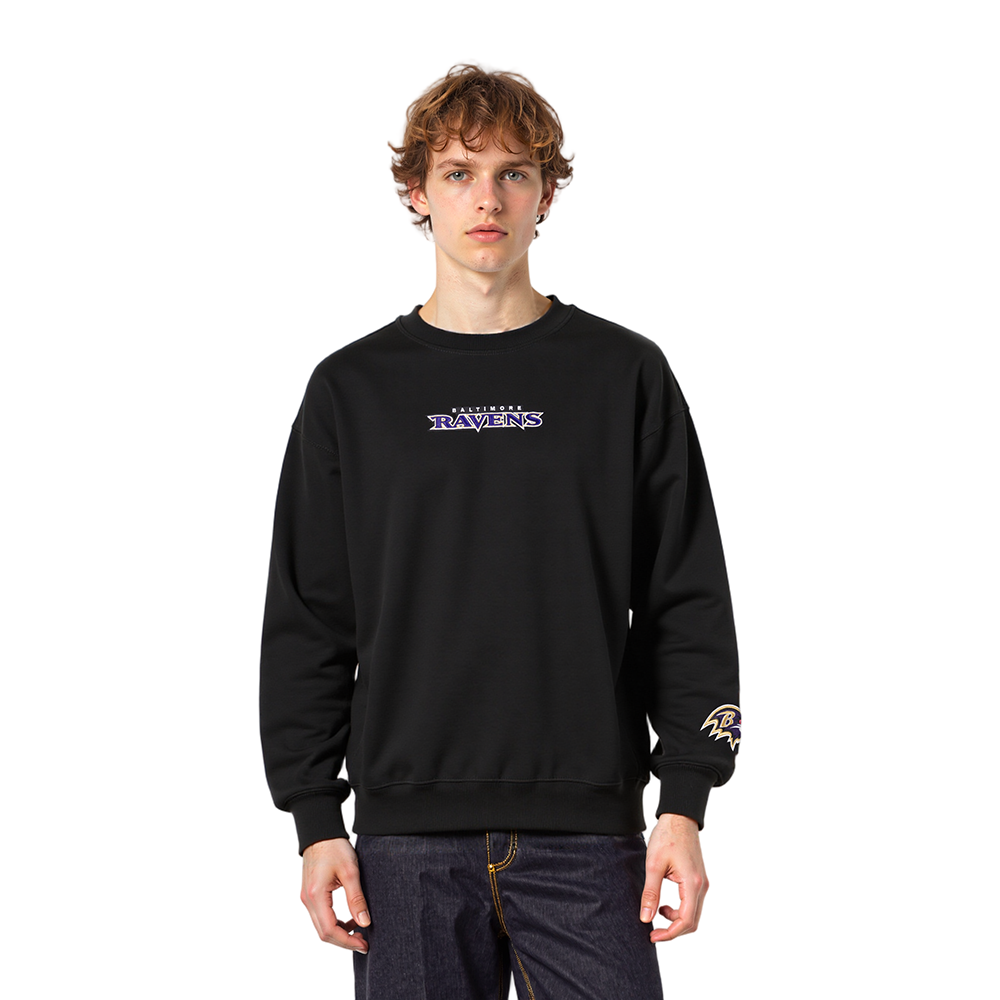 NFL BALTIMORE RAVENS WINGSPAN MEN'S DROP SHOULDER FLC PO HOODIE (BLACK)