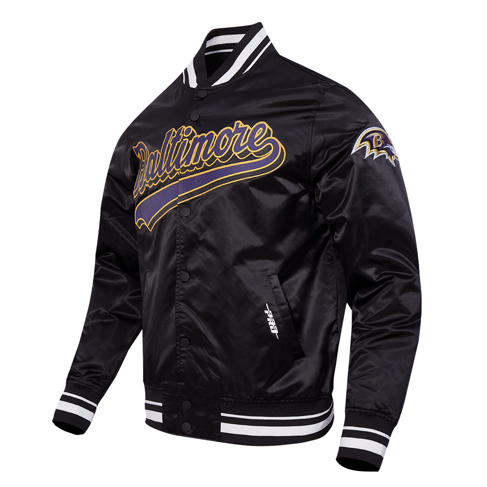 NFL BALTIMORE RAVENS SCRIPT TAIL MEN'S SATIN JACKET (BLACK)