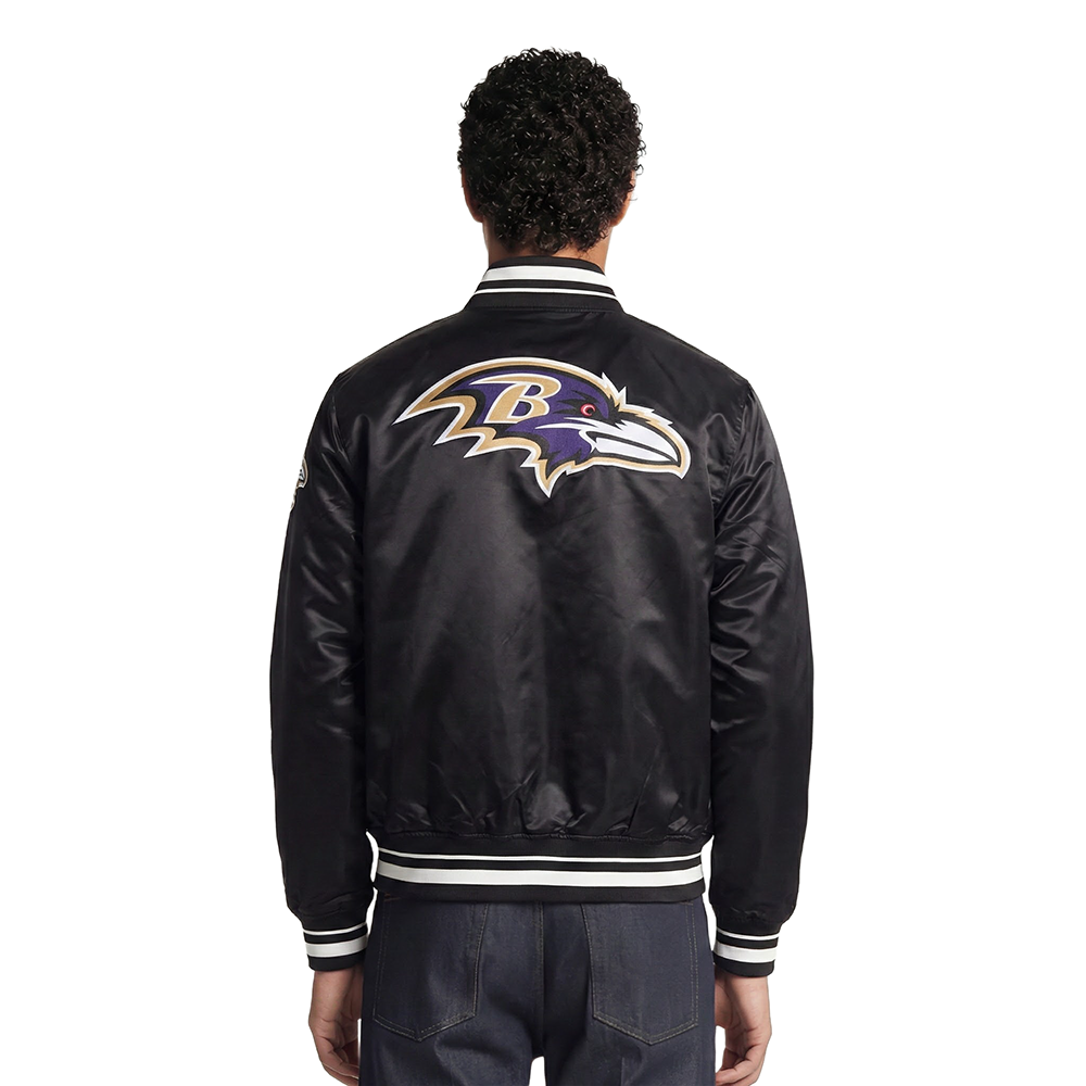 NFL BALTIMORE RAVENS SCRIPT TAIL MEN'S SATIN JACKET (BLACK)