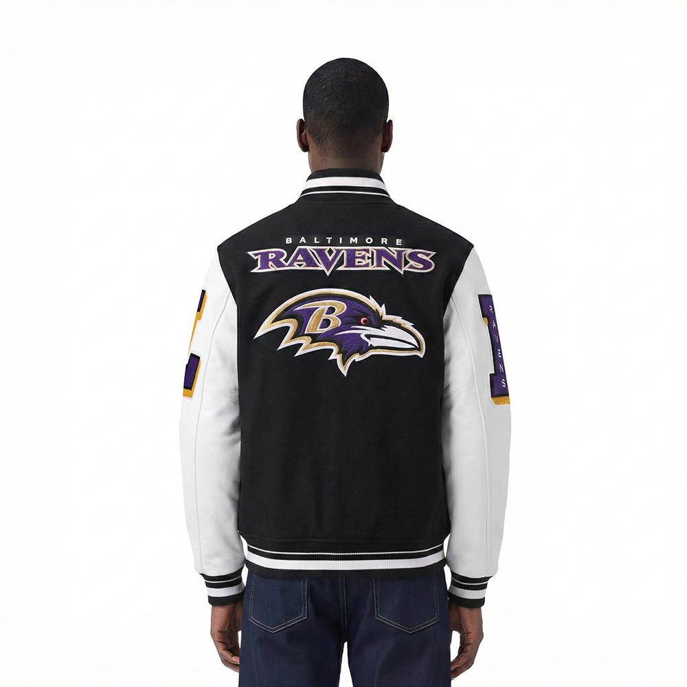 NFL BALTIMORE RAVENS MASHUP MEN'S RIB WOOL VARSITY JACKET (BLACK/WHITE)