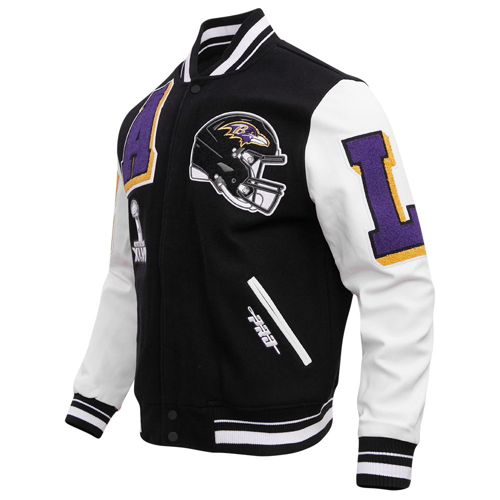 NFL BALTIMORE RAVENS MASHUP MEN'S RIB WOOL VARSITY JACKET (BLACK/WHITE – Pro  Standard