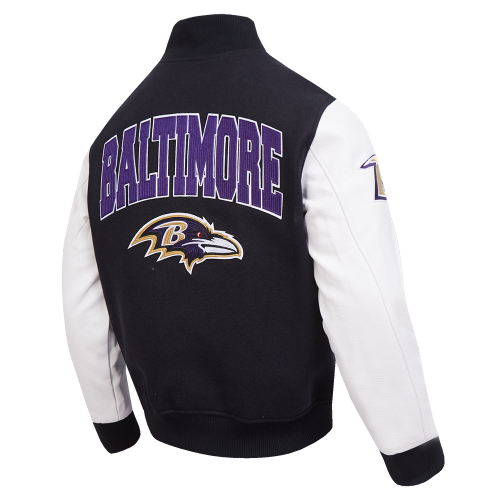 NFL BALTIMORE RAVENS CITY ARCH MEN'S WOOL VARSITY JACKET (BLACK/WHITE)
