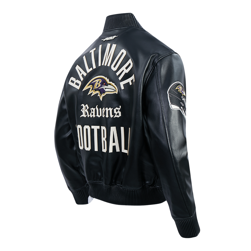NFL BALTIMORE RAVENS MODERN ORIGINALS MEN'S LEATHER VARSITY JACKET (JET BLACK)