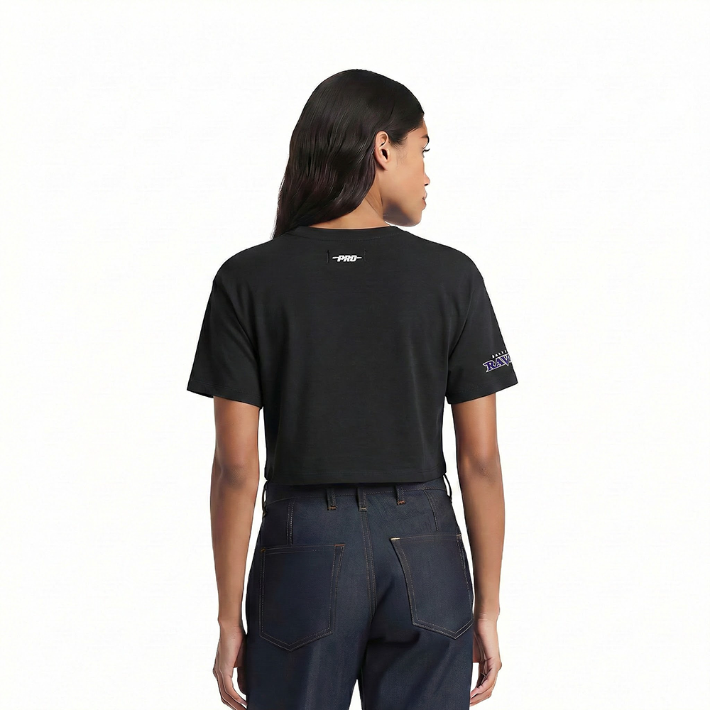 NFL BALTIMORE RAVENS SCRIPT TAIL WOMEN'S SJ BOXY TEE (BLACK)