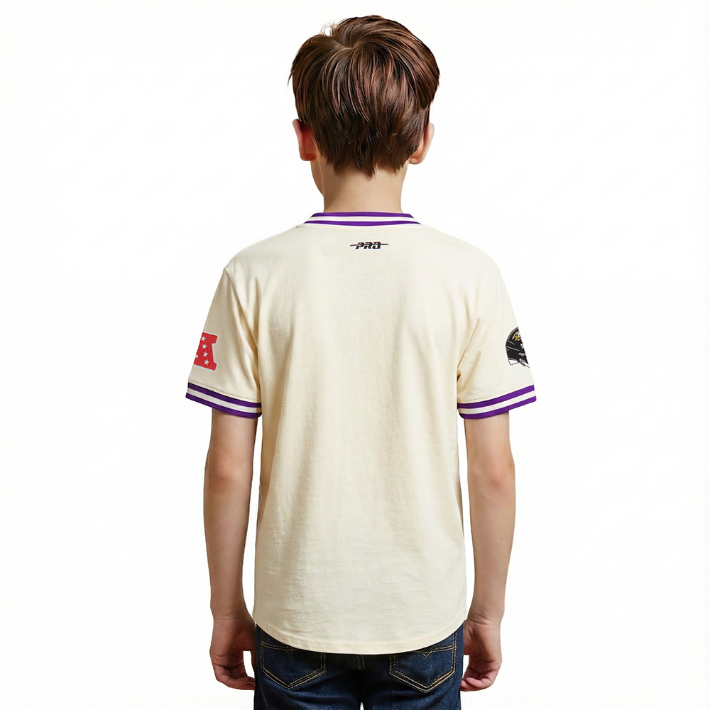 NFL BALTIMORE RAVENS RETRO CLASSIC BIG BOY'S SS STRIPED RIB TEE (EGGSHELL/ PURPLE)