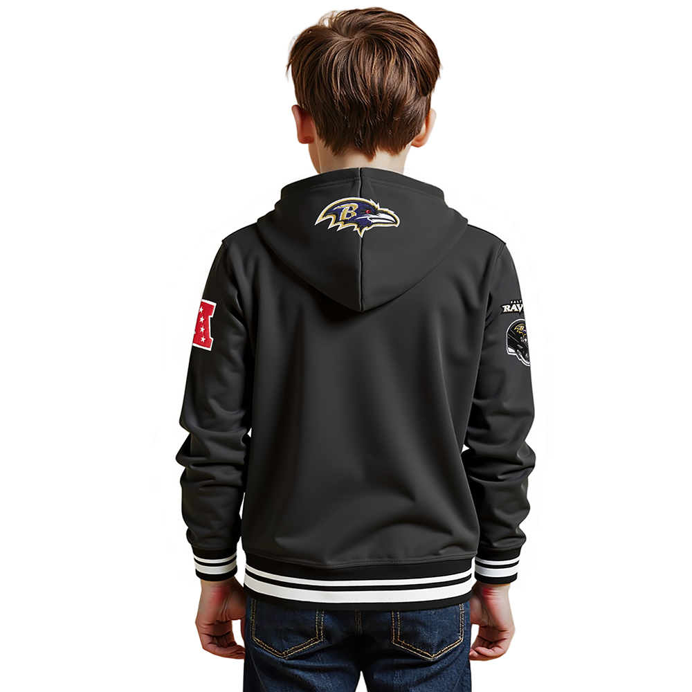 NFL BALTIMORE RAVENS RETRO CLASSIC BIG BOYS RIB FLEECE PULLOVER HOODIE (BLACK)