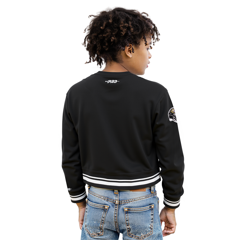 NFL BALTIMORE RAVENS RETRO CLASSIC BIG GIRLS  RIB FLEECE CREWNECK (BLACK)