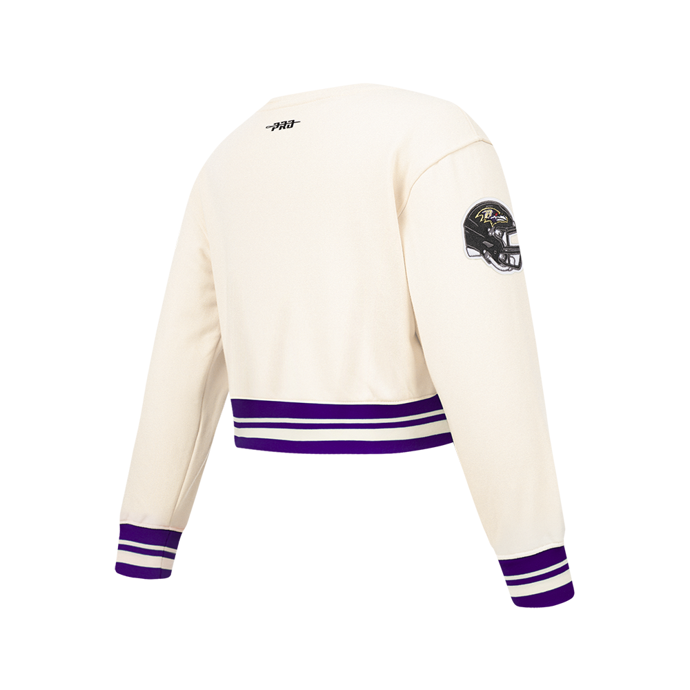 NFL BALTIMORE RAVENS RETRO CLASSIC BIG GIRL'S RIB FLC CREWNECK (EGGSHELL/ PURPLE)