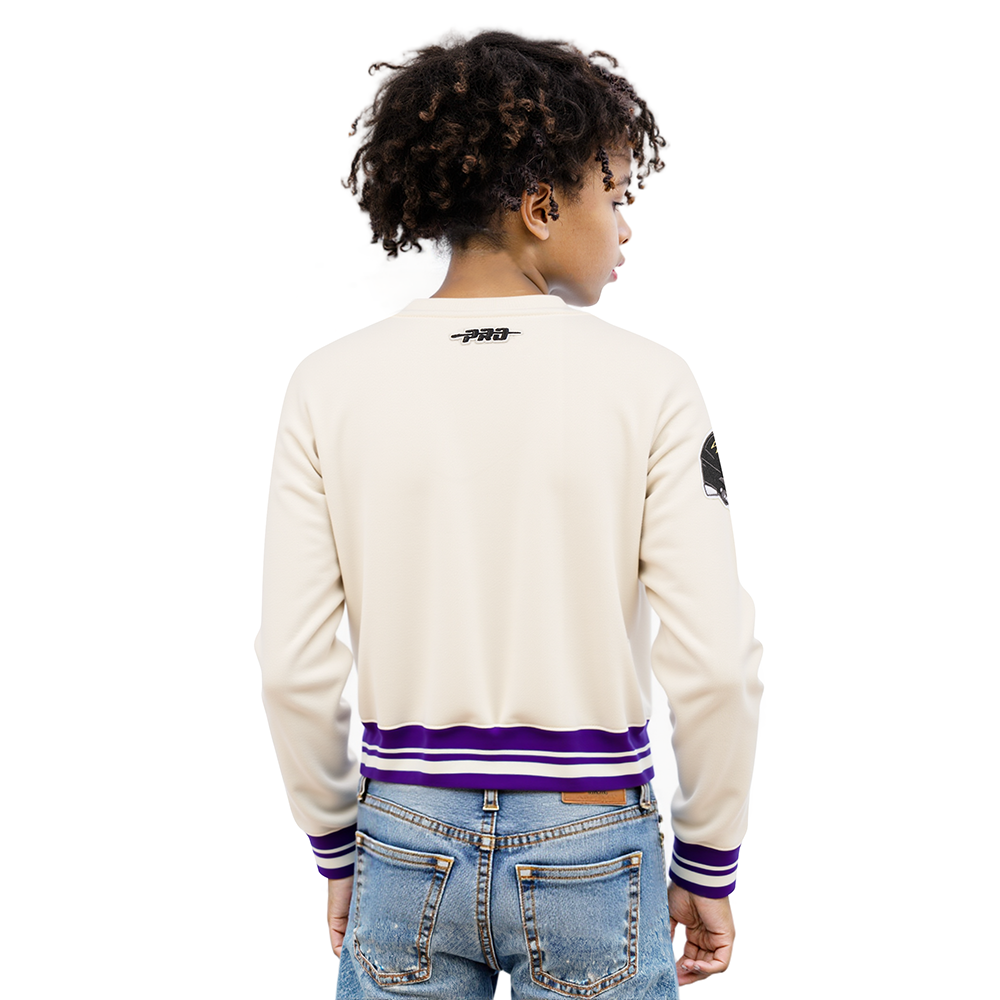 NFL BALTIMORE RAVENS RETRO CLASSIC BIG GIRL'S RIB FLC CREWNECK (EGGSHELL/ PURPLE)