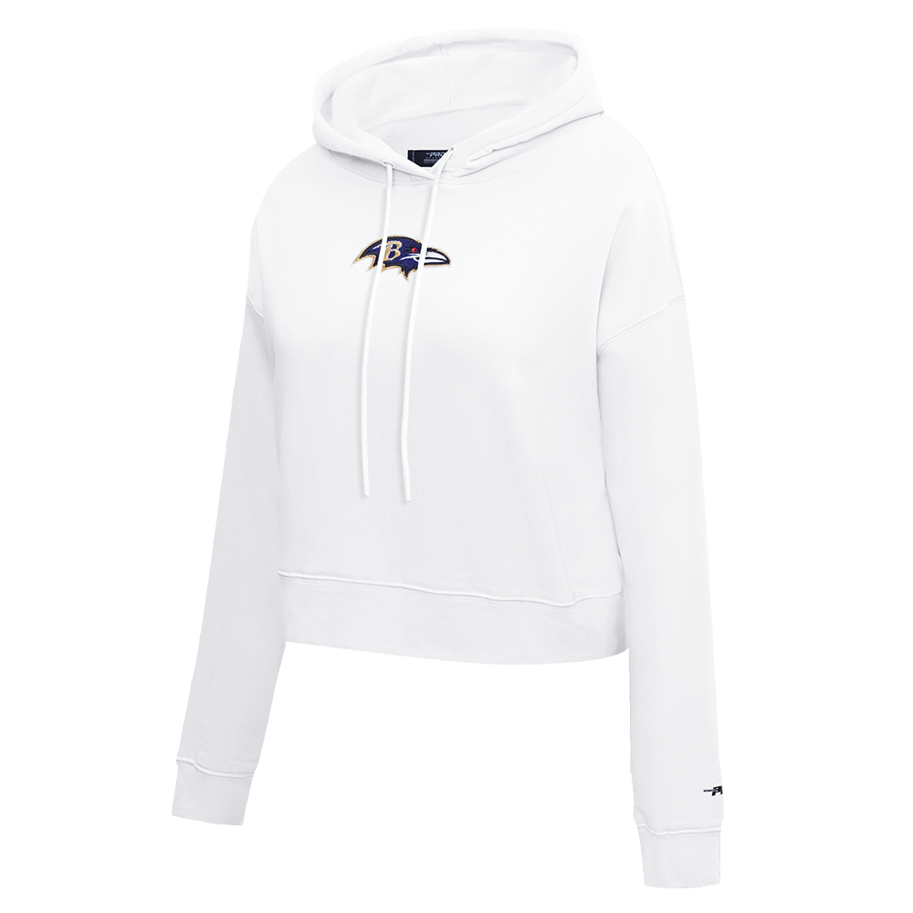 NFL BALTIMORE RAVENS CLASSIC WOMEN'S CROPPED PULLOVER HOODIE (WHITE)