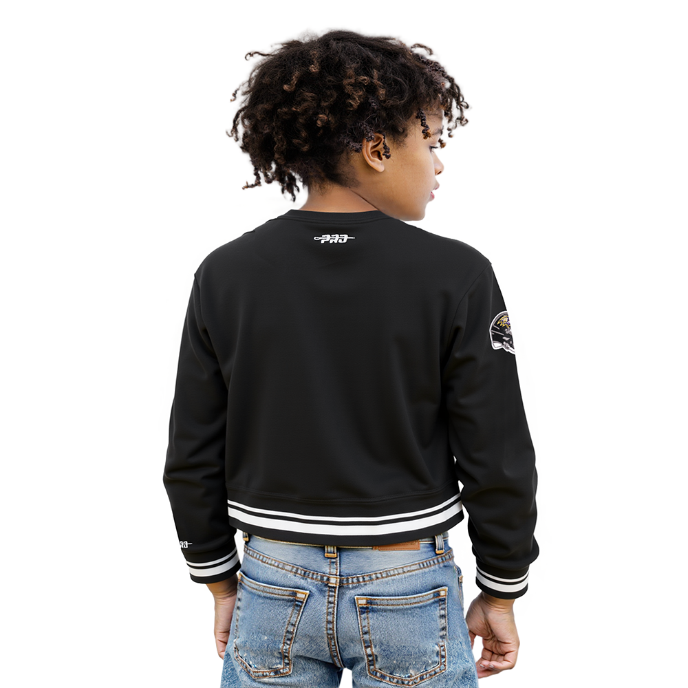 NFL BALTIMORE RAVENS RETRO CLASSIC LITTLE GIRLS  RIB FLEECE CREWNECK (BLACK)