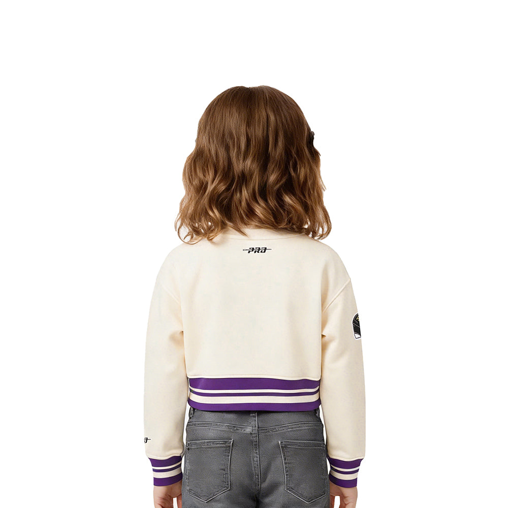 NFL BALTIMORE RAVENS RETRO CLASSIC LITTLE GIRL'S RIB FLC CREWNECK (EGGSHELL/ PURPLE)