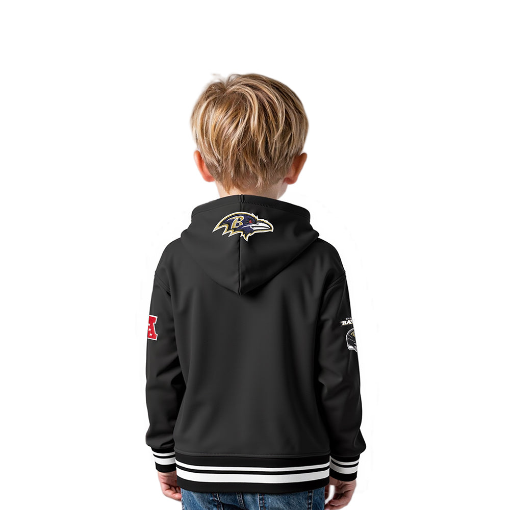 NFL BALTIMORE RAVENS RETRO CLASSIC TODDLER BOYS RIB FLEECE PULLOVER HOODIE (BLACK)