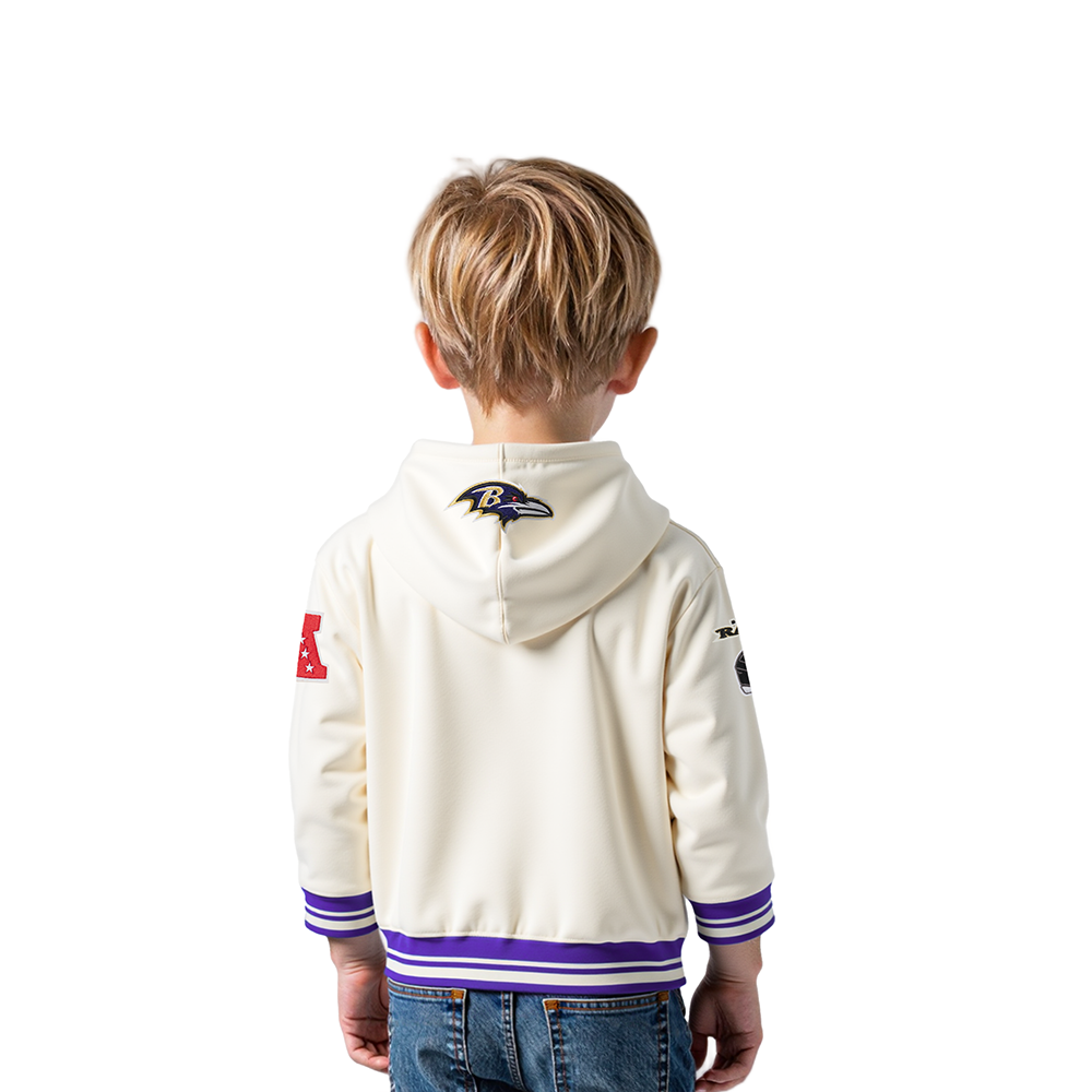 NFL BALTIMORE RAVENS RETRO CLASSIC TODDLER BOY'S RIB FLC PO HOODIE (EGGSHELL/ PURPLE)